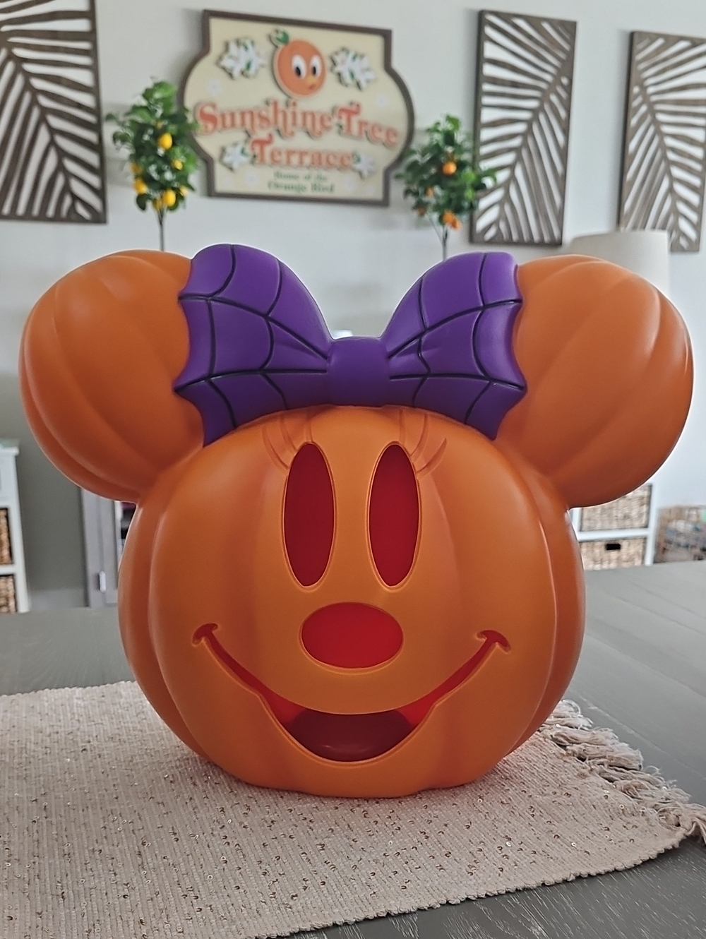 NWT! Halloween Tabletop Blow Mold Disney Minnie Mouse Pumpkin with Purple Bow